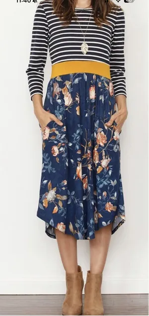 Egs by Eloges Floral Midi Dress, XL, Blue/Mustard, NEW thumbnail 3