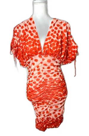 NWT Vertigo Polka Dots Printed V-Neck Short sleeve Ruched Bodycon Dress Size L thumbnail 1