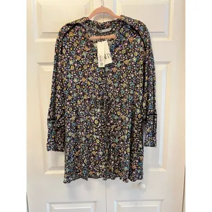 Zara Dress Womens Size Large Black‎ Floral Long Sleeve V Neck Mini New thumbnail 5
