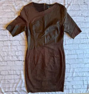 Venus Chocolate Brown Faux Leather & Suede Mini Dress Size 8. thumbnail 1