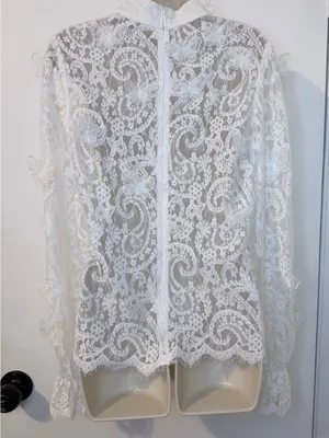 INA White Lace High Neck Blouse 3D Butterflies Size L Back Zipper thumbnail 9