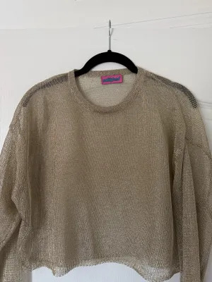 Edikted Aviva Cropped Gold Metallic Sheer Long Sleeve Top Small thumbnail 7