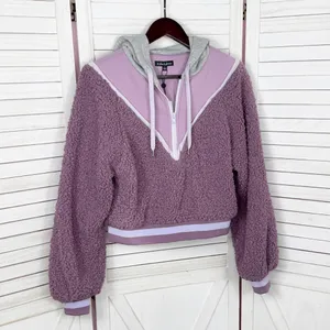For Love &‎ Lemons Cozy Sherpa Cropped Pullover Half Zip Hoodie Purple Small thumbnail 9