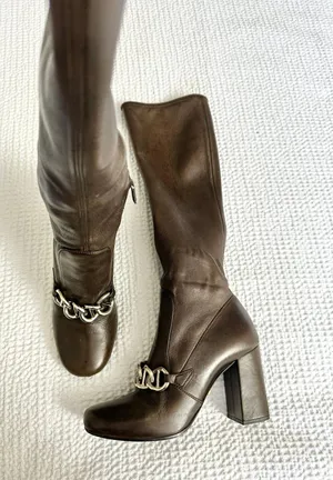 Prada Block Heel Leather Calf Boots thumbnail 1