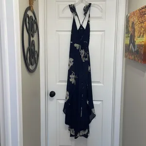Lulu’s All Mine Navy Blue Floral Print High-Low Wrap Dress thumbnail 3