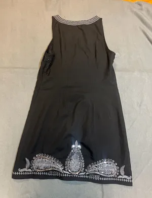 Free People Black Silver Embroidered Sequin Paisley Mini Dress Size 2 thumbnail 6