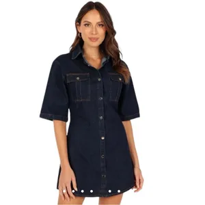 Petal & Pup Rev Mini Short Sleeve Button Denim Dress Size Small NEW thumbnail 2
