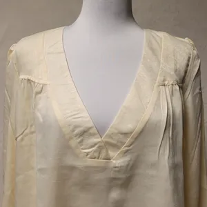 Ivory V Neck Blouse Top Long‎ Balloon Sleeve Neutral Clean Girl Going Out SizeM thumbnail 3