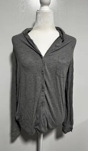SKIMS Womens Ribbed Knit Button Down Long Sleeve Top Heather Grey Size Small thumbnail 1