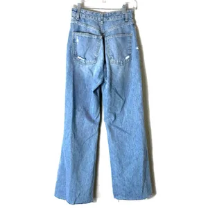 Zara Double Button Wide Leg Ripped Distressed Denim Jeans Size 8 thumbnail 2