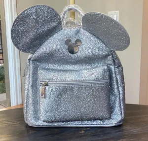 Disney Mickey Mouse Silver Glitter Backpack NWT thumbnail 1