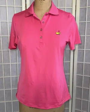 Magnolia Lane Tech Masters‎ Solid Pink Preppy Designer Athletic Polo Golf Shirt thumbnail 1