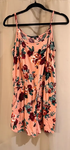 Ambiance Peach Floral Romper with pockets thumbnail 1