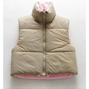 Amazon tan reversible cropped puffer vest large thumbnail 1