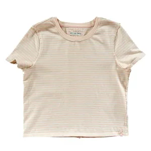 Free People We The Free Baby Tee T Shirt Striped Peach Mint Size S Boxy 100%‎ Cotton Staple thumbnail 1