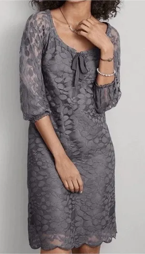 Garnet Hill Boheme Easy lace dress lined gray 12 thumbnail 1