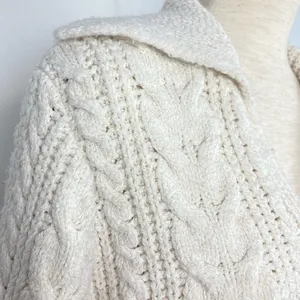 ZARA Cable Knit V-Neck Pullover Sweater with Collar thumbnail 7