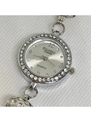 Figaro couture silver tone watch rhinestones 25mm quartz metal beaded running thumbnail 3