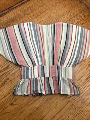House Of Harlow x REVOLVE Striped Linen Blend Bell Sleeve V Neck Blouse Size S thumbnail 10