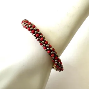 Gold tone and orange beaded stretchy cross bracelet thumbnail 3