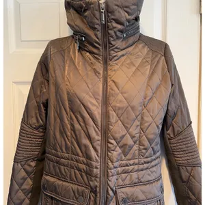 BCBGMAXAZRIA Quilted Puffer Women’s Coat Coffee Brown Sz S Full-Zip Long Hooded thumbnail 4