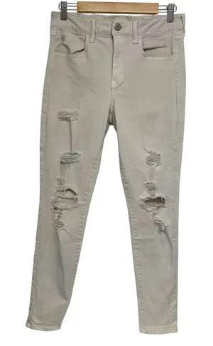 American Eagle Tan Distressed Skinny High Rise Jeans Womens 10 Denim Zip Fly thumbnail 1