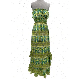Classique Green Yellow High Low Strapless Summer Dress Wedding Guest Fit Size M thumbnail 4
