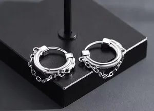 925 Silver Plated Chain Hoop Earrings for Men Women,Punk Hip Hop Earrings thumbnail 2