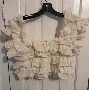 Farm Rio White Ruffled Crop Top XS thumbnail 1