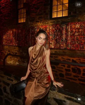 Zara Brown Satin maxi long Dress evening party holiday wedding cocktail gown thumbnail 4