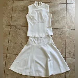 Vintage 60s Handmade Skirt Set Three‎ Piece Jacket Top Eyelet Sz S Off White thumbnail 2