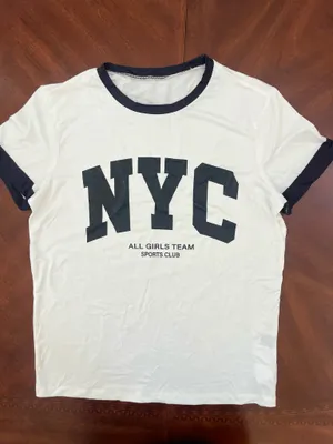 SHEIN NYC All Girls Team Ringer T-Shirt White & Black Size Small thumbnail 2