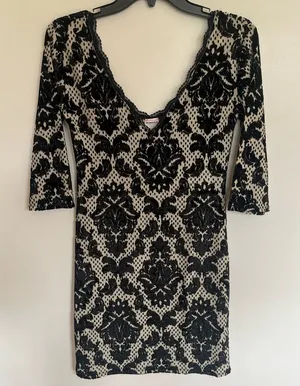 Intimately Free People Black‎ Velvet Burnout Damask Mini Dress Lace Trim Small thumbnail 1