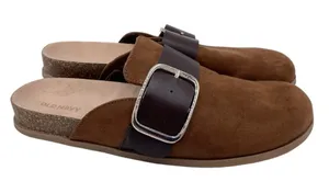 Old Navy Women's Faux Suede Clog Shoes Size 8 Chestnut Brown Chunky Buckle Y2K thumbnail 1