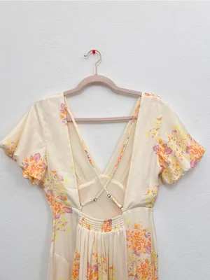 Free People Laura Yellow Floral Print Midi Dress Women's Small Boho Romantic thumbnail 9
