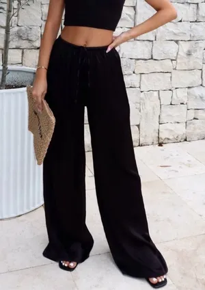 White fox Catching Up Wide Leg Pants Black‎ Size Medium NWT thumbnail 1