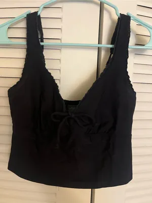 wild fable Black Lace-Trim Tie-Front crop top thumbnail 1