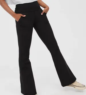 OFFLINE By Aerie The Hugger High Waisted Foldover Flare Legging Black XS thumbnail 1