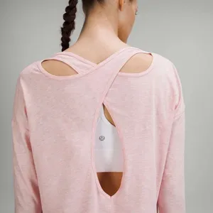 Lululemon Long Sleeve Top Womens 10 Open Back Outdoor Yoga Running Shirt Pink‎ thumbnail 3