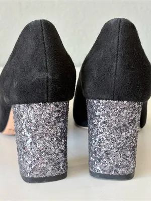 Kate Spade Black Suede Pumps Sparkling silver glitter Block Heel Womens Size 7.5 thumbnail 5