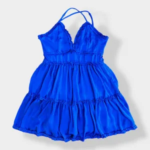 She + Sky Satin Blue tiered ruffled‎ mini dress Size L thumbnail 2