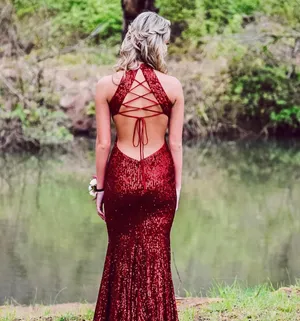 La Femme Sequin Halter Neck Mermaid Prom Dress thumbnail 2