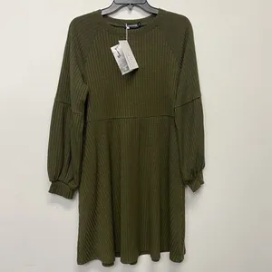 Women's Long Sleeve Medium Olive‎ Green Midi Sweater Dress Ribbed High Waist thumbnail 4