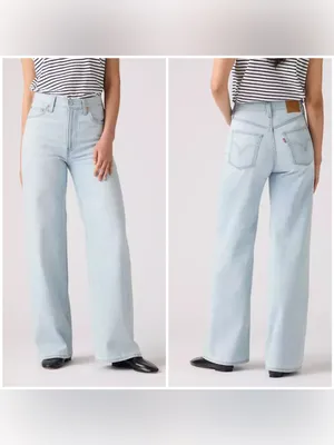 Levi’s Ribcage wide leg jeans linen and denim light wash NEW 27 thumbnail 4