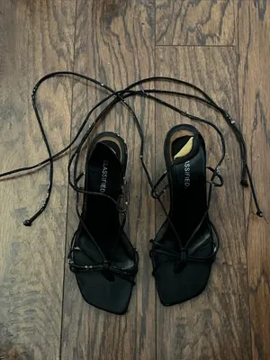 Caged Black Lace-Up Strappy Women's Sandals thumbnail 6