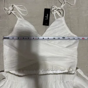 Lulus Ivory Cut Out Maxi Dress M Cottagecore‎ Tie-Strap Celestial Smocked Tiered thumbnail 14