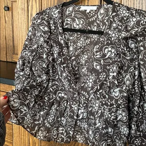 Olivaceous Floral Ruffle Crop Top Dainty Shirt Chocolate Brown Holiday‎ Large thumbnail 4