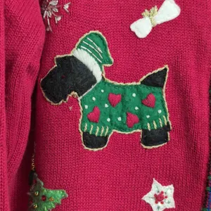 VTG Heirloom Collectibles Red Christmas Dog Applique Cardigan Sweater Size M thumbnail 2