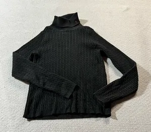 Ralph Lauren Women's Black Cable Knit Turtleneck Sweater Logo Embroidery thumbnail 1