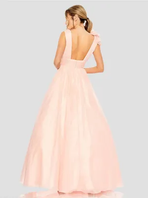 Mac Duggal 48856 Light Pink Ruffle Shoulder V-Neck Chiffon Gown sz 8 thumbnail 3